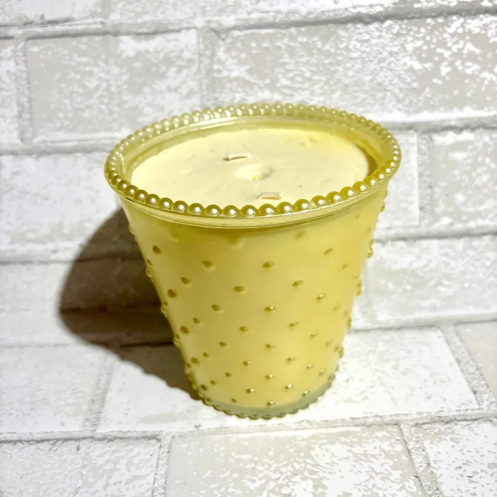 KHall Yellow Hobnail Glass Candle 18oz 510g NEW